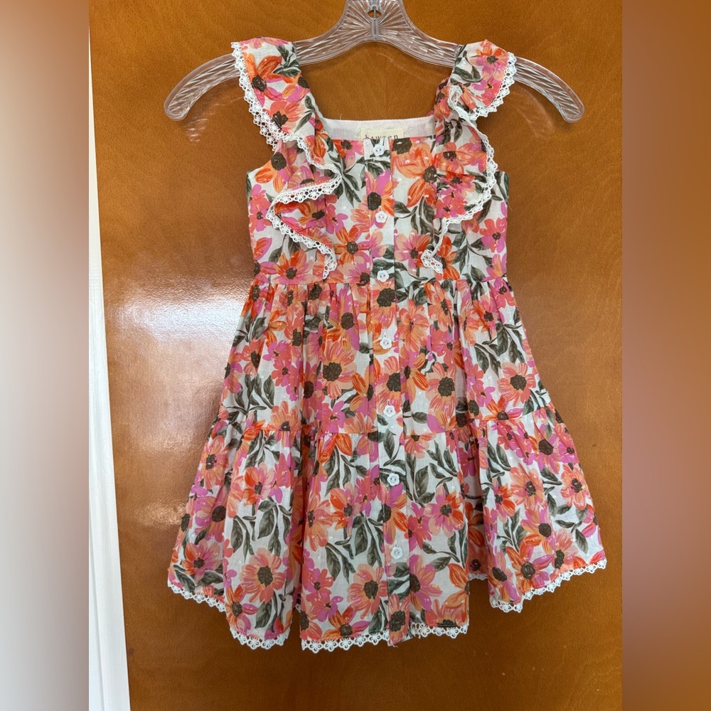 btween Floral Ruffle Dress in Pink and Orange